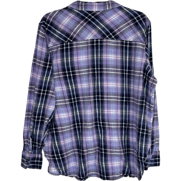 Woolrich Plaid Flannel Shirt XXL Purple Black Long Sleeve 100% Cotton - Picture 4 of 14